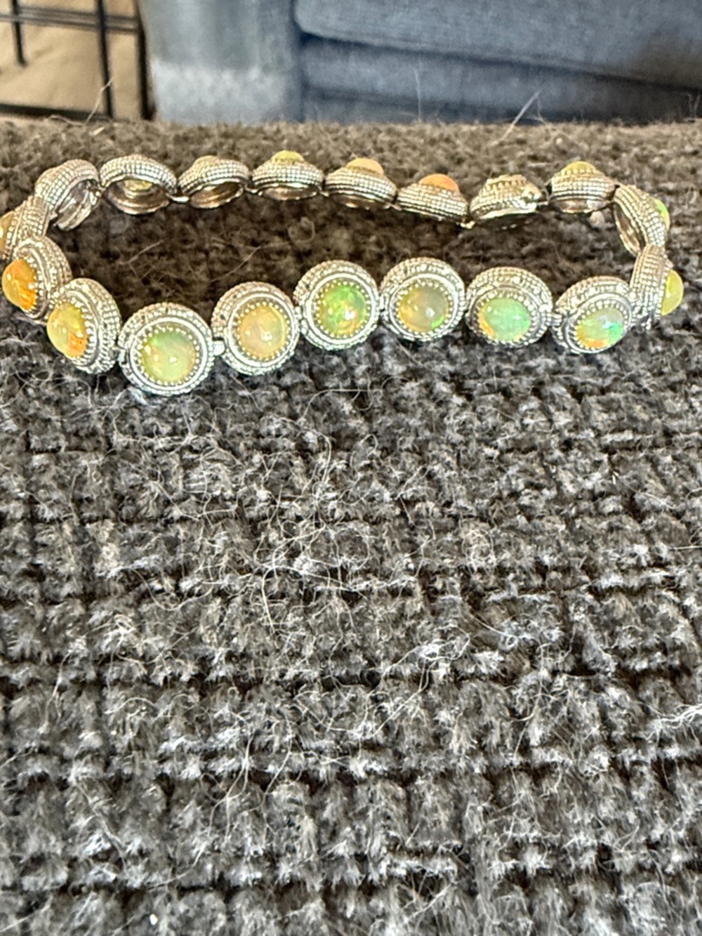 Sterling Silver Ethiopian Opal Bracelet unique setting.  6-3/4 L